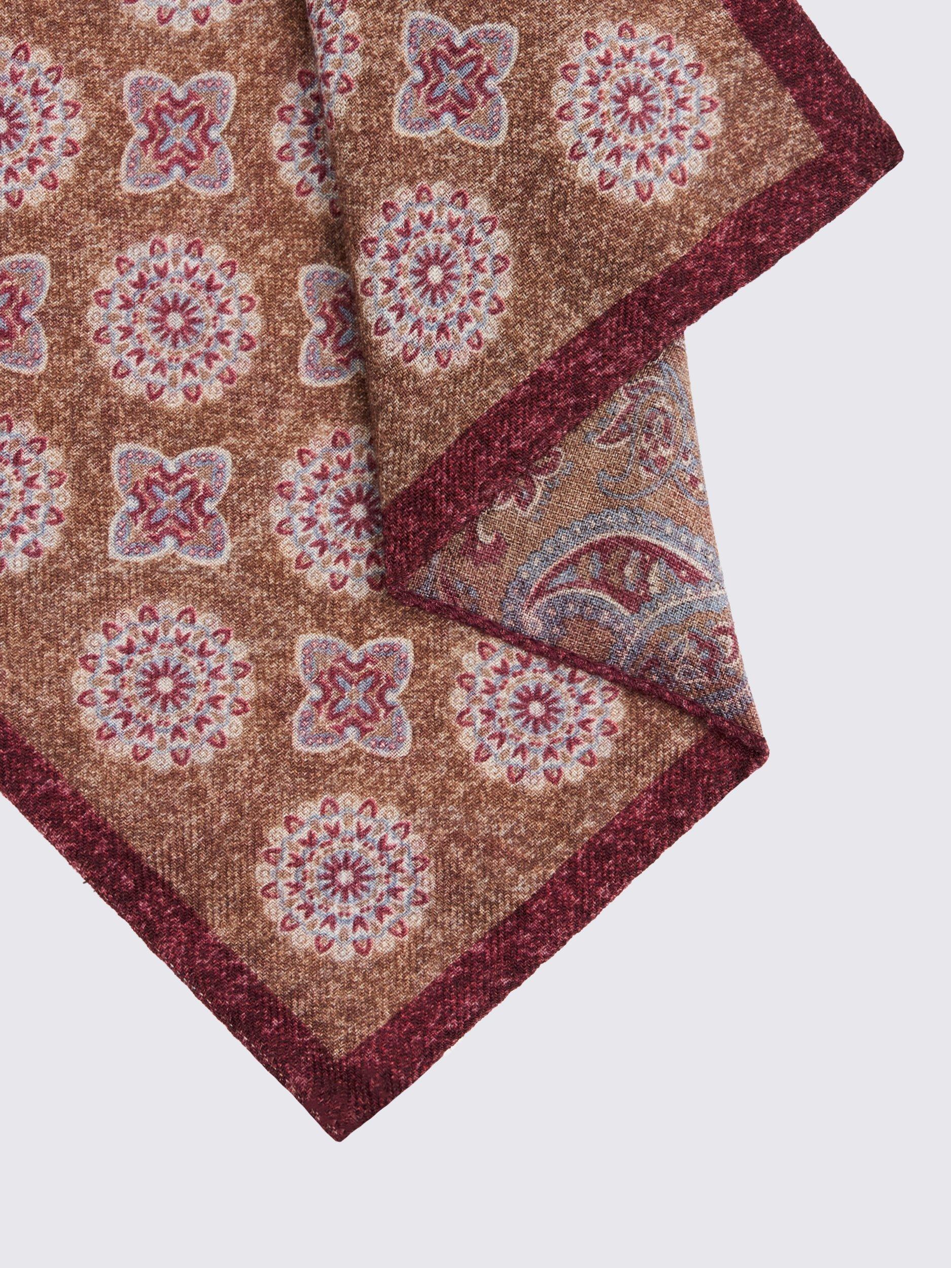 Product image 2 of 2, which shows Moss Wool Medallian Motif Pocket Square, Raspberry, One Size