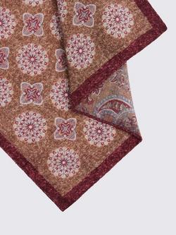 Moss Wool Medallian Motif Pocket Square - view 2, Raspberry