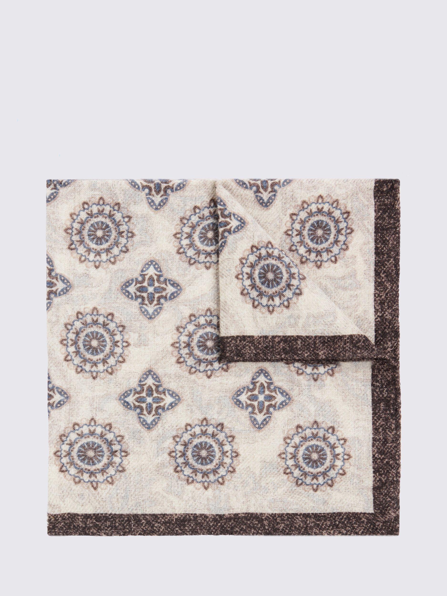 Product image 1 of 2, which shows Moss Wool Medallian Motif Pocket Square, Chocolate, One Size