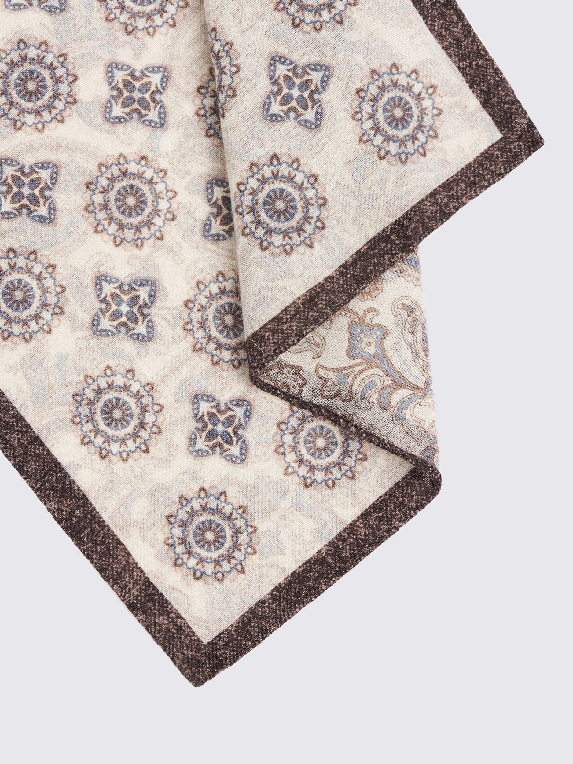 Product image 2 of 2, which shows Moss Wool Medallian Motif Pocket Square, Chocolate, One Size