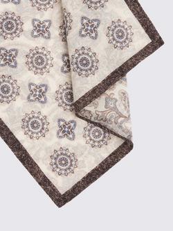 Moss Wool Medallian Motif Pocket Square - view 2, Chocolate