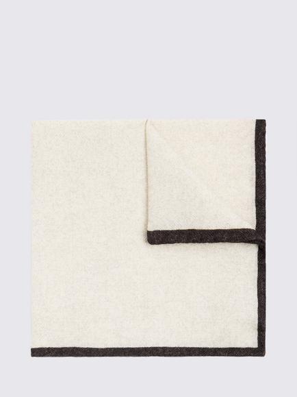 Moss Italian Wool Border Pocket Square, Chocolate, Chocolate