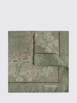 Moss Fuji Silk Paisley Pocket Square, Green, Green