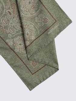 Moss Fuji Silk Paisley Pocket Square, Green - view 2, Green