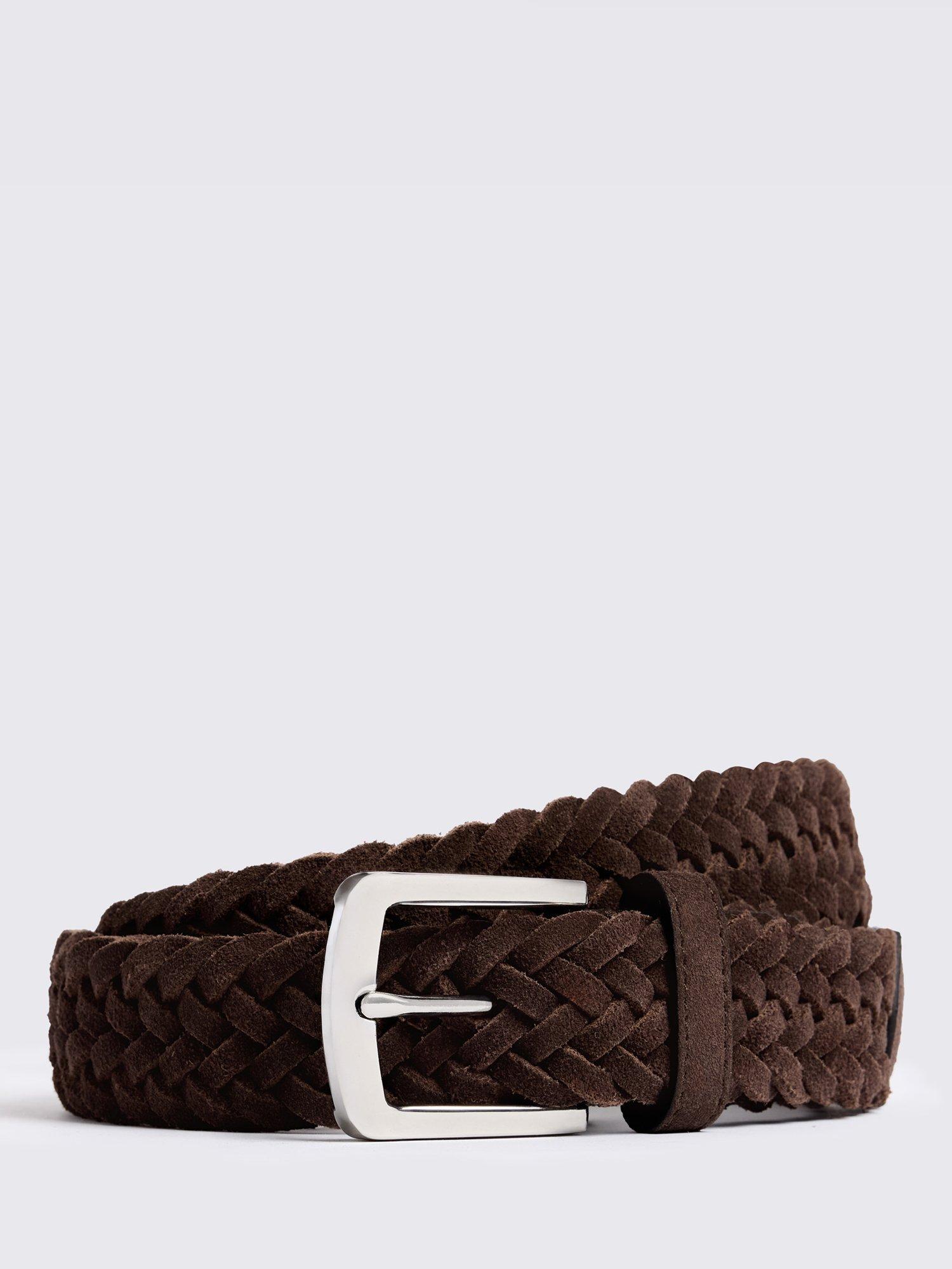 Product image 1 of 2, which shows Moss Woven Suede Belt, Brown, S