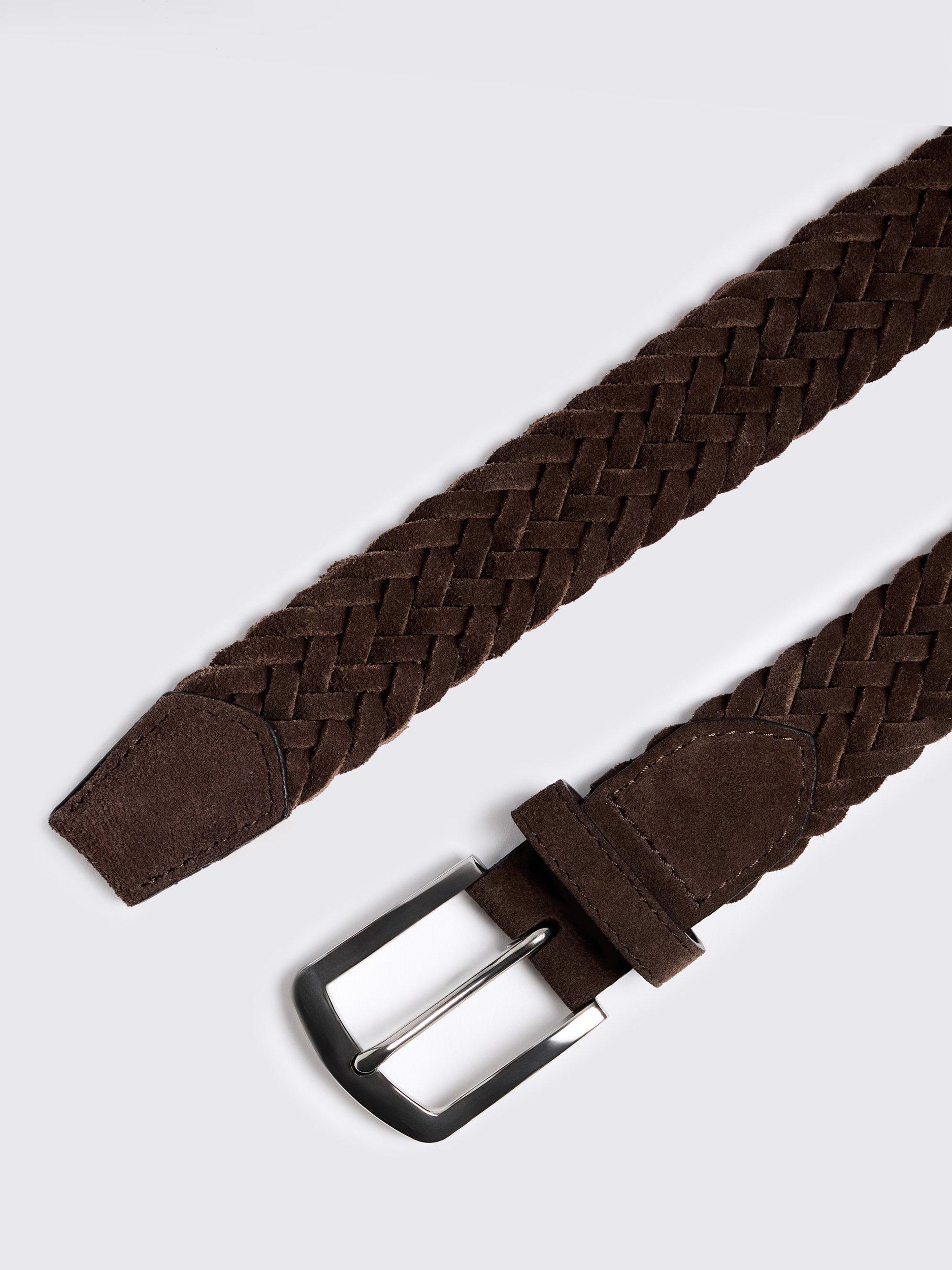 Product image 2 of 2, which shows Moss Woven Suede Belt, Brown, S