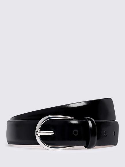 Moss Highshine Leather Belt, Black, Black