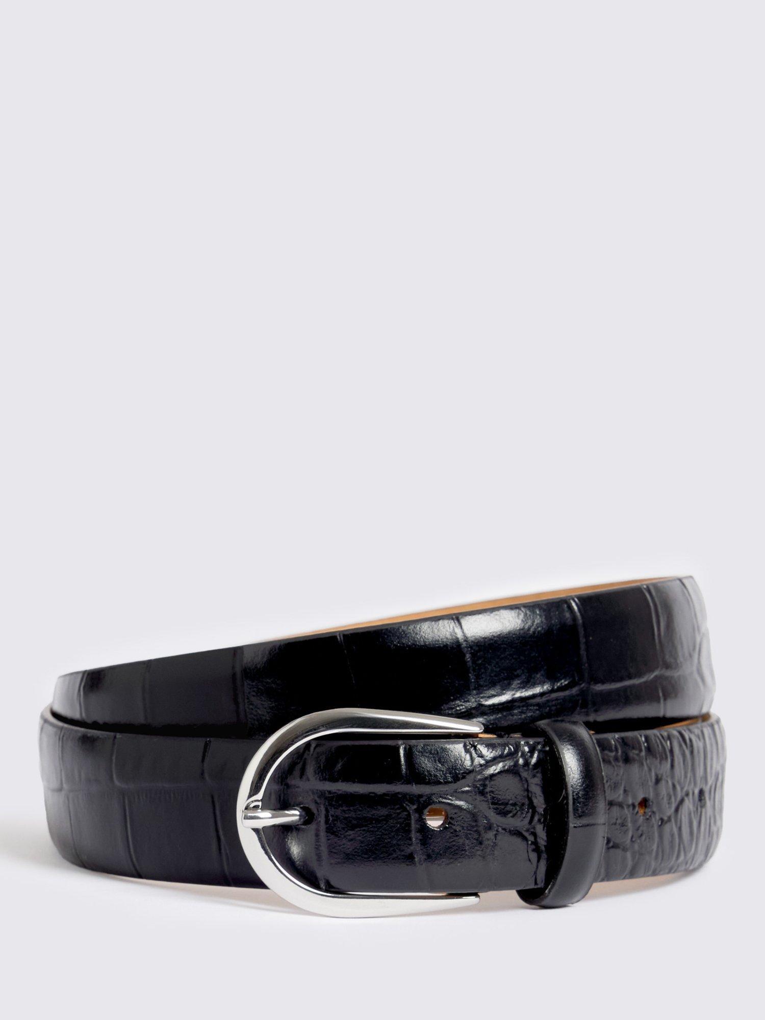 Product image 1 of 2, which shows Moss Crocodile Effect Leather Belt, Black, 30R