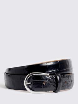 Moss Crocodile Effect Leather Belt, Black, Black
