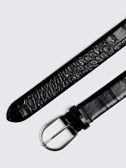 Moss Crocodile Effect Leather Belt, Black - view 2, Black