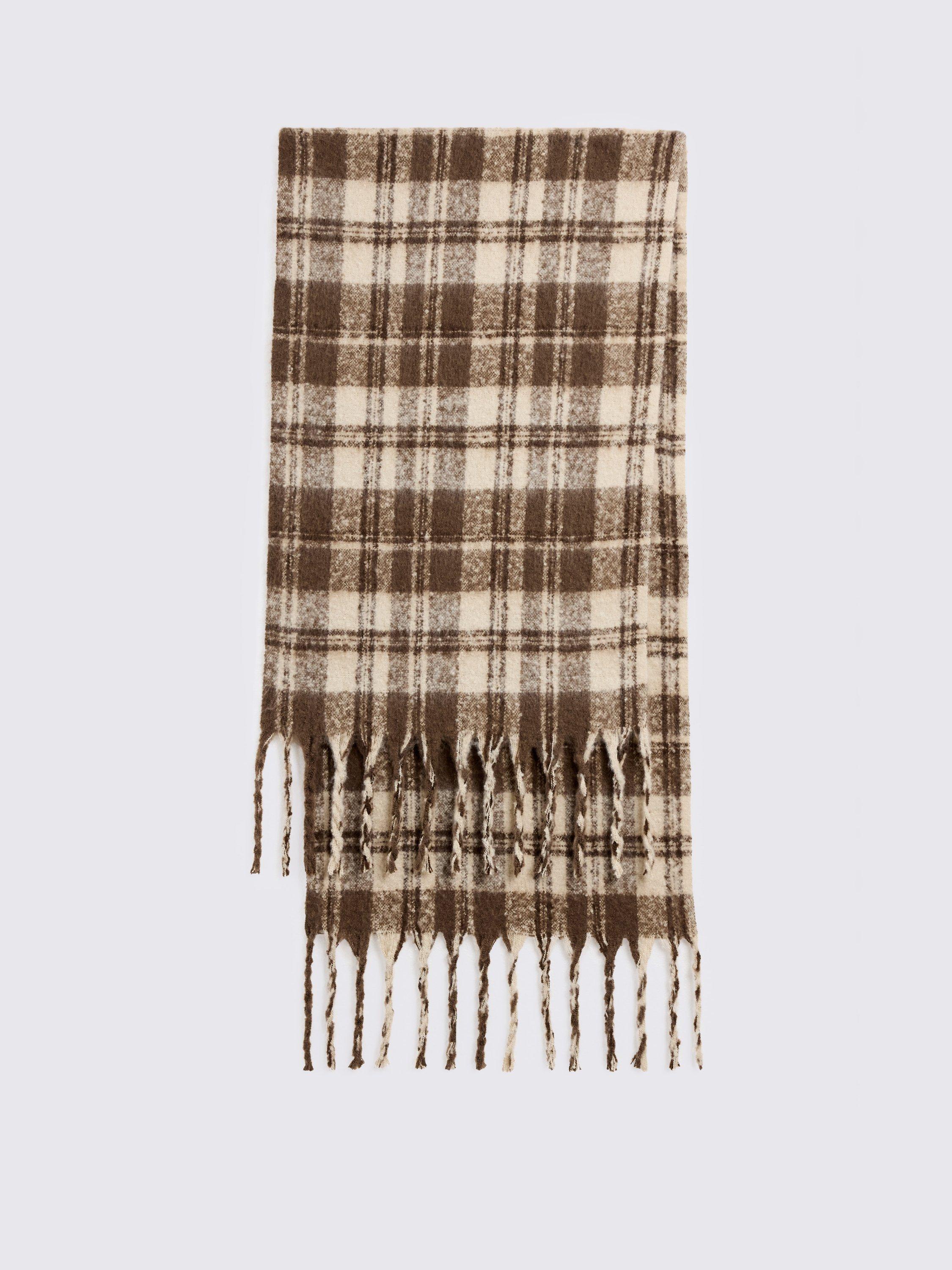 Product image 1 of 2, which shows Moss Oversized Check Scarf, Brown/White, One Size