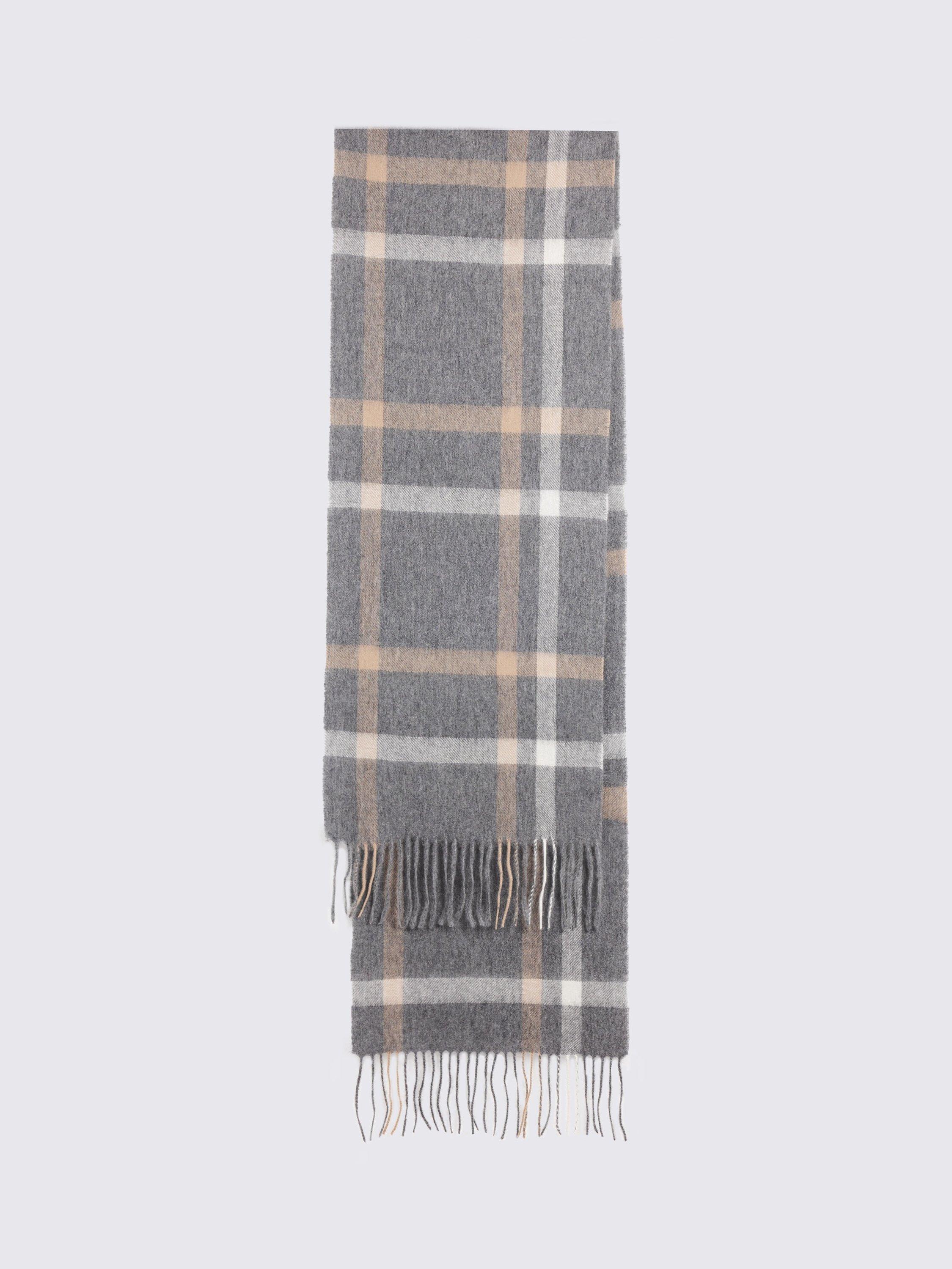 Product image 1 of 2, which shows Moss Check Cashmere Scarf, Grey, One Size