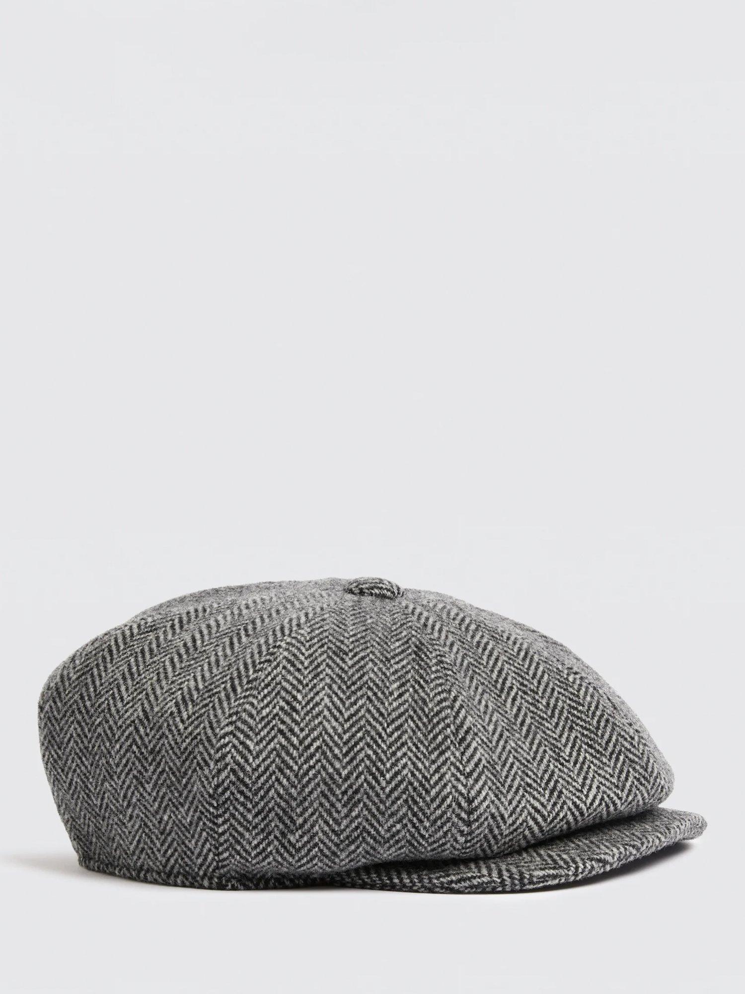 Product image 1 of 3, which shows Moss Harris Tweed Baker Boy Hat, Grey, S