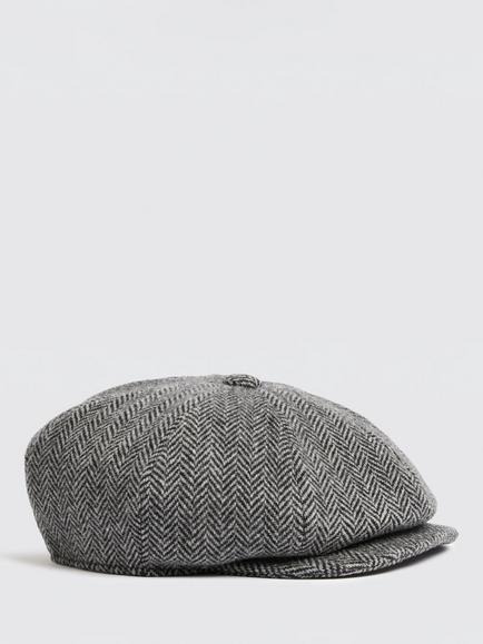Moss Harris Tweed Baker Boy Hat, Grey