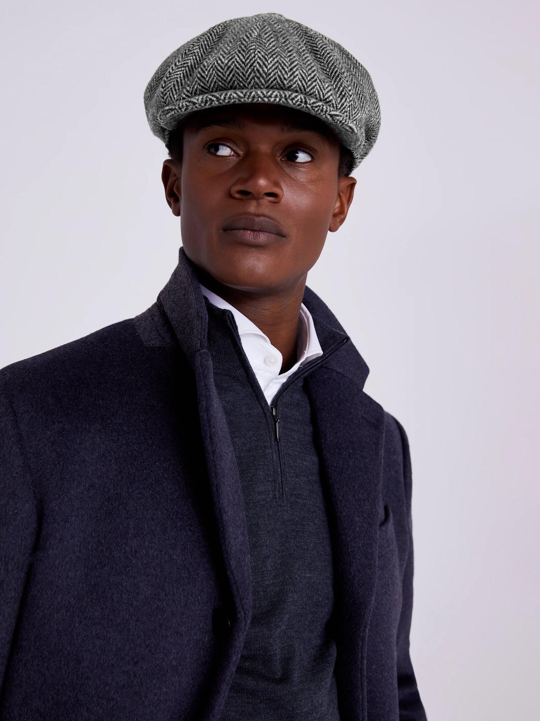 Product image 3 of 3, which shows Moss Harris Tweed Baker Boy Hat, Grey, S