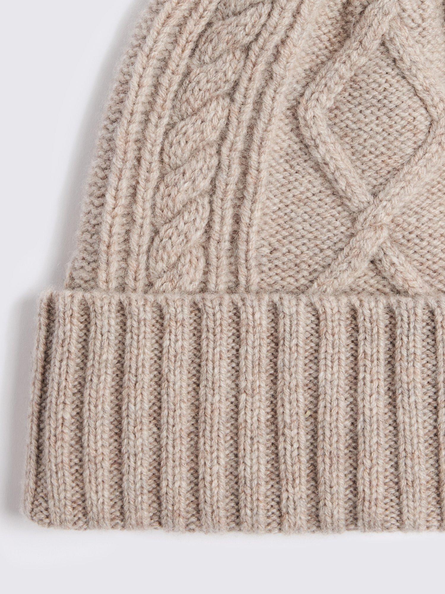 Product image 2 of 3, which shows Moss Cable Knit Wool Cashmere Blend Beanie, Beige, One Size