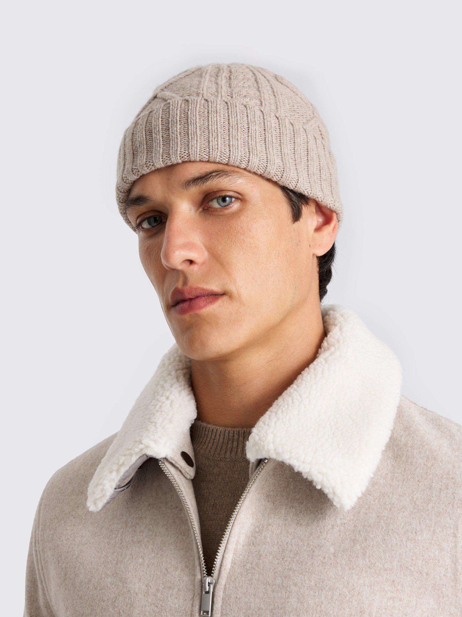 Product image 3 of 3, which shows Moss Cable Knit Wool Cashmere Blend Beanie, Beige, One Size