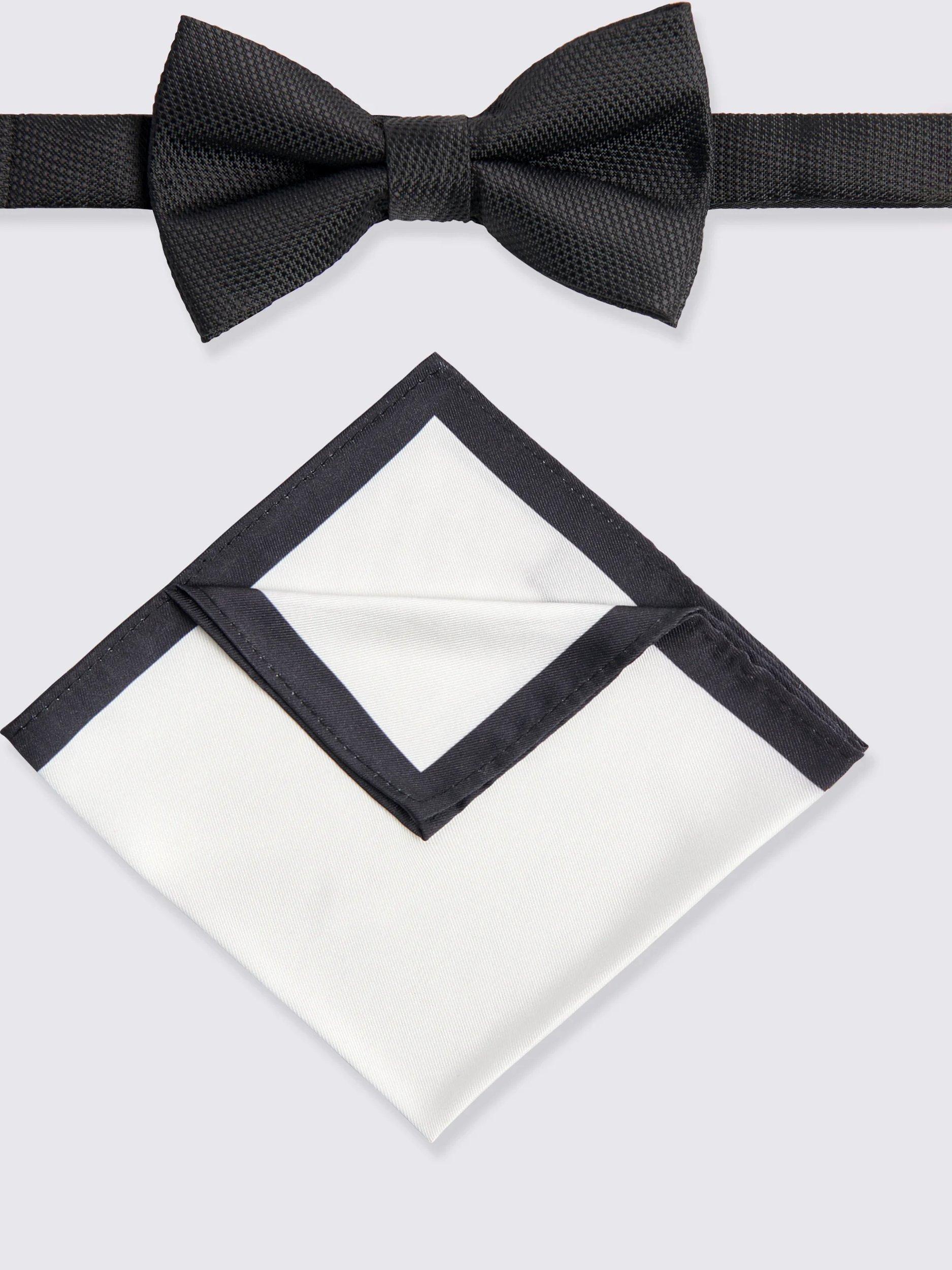 Product image 1 of 2, which shows Moss Bow Tie and Pocket Square Set, Black