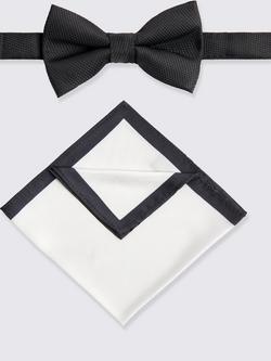 Moss Bow Tie and Pocket Square Set, Black, Black
