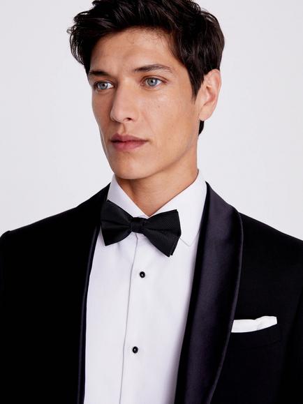 Moss Textured Bow Tie & Handkerchief Set, Black - view 2, Black