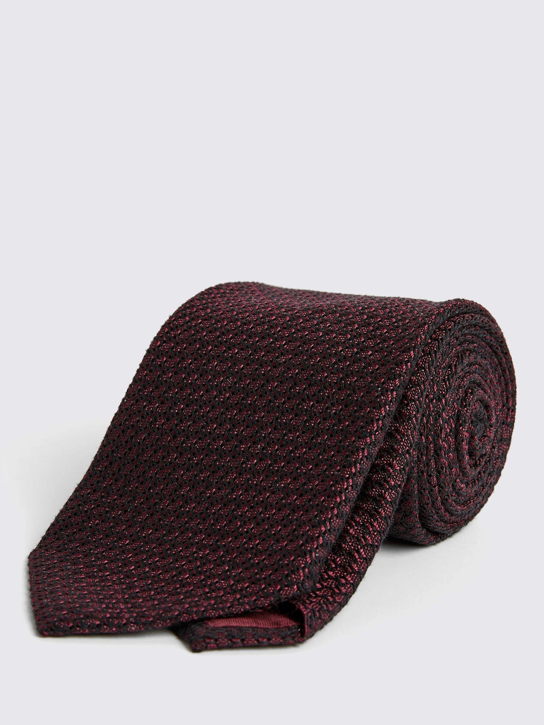 Product image 1 of 3, which shows Moss Grenadine Silk Tie, Burgundy, One Size