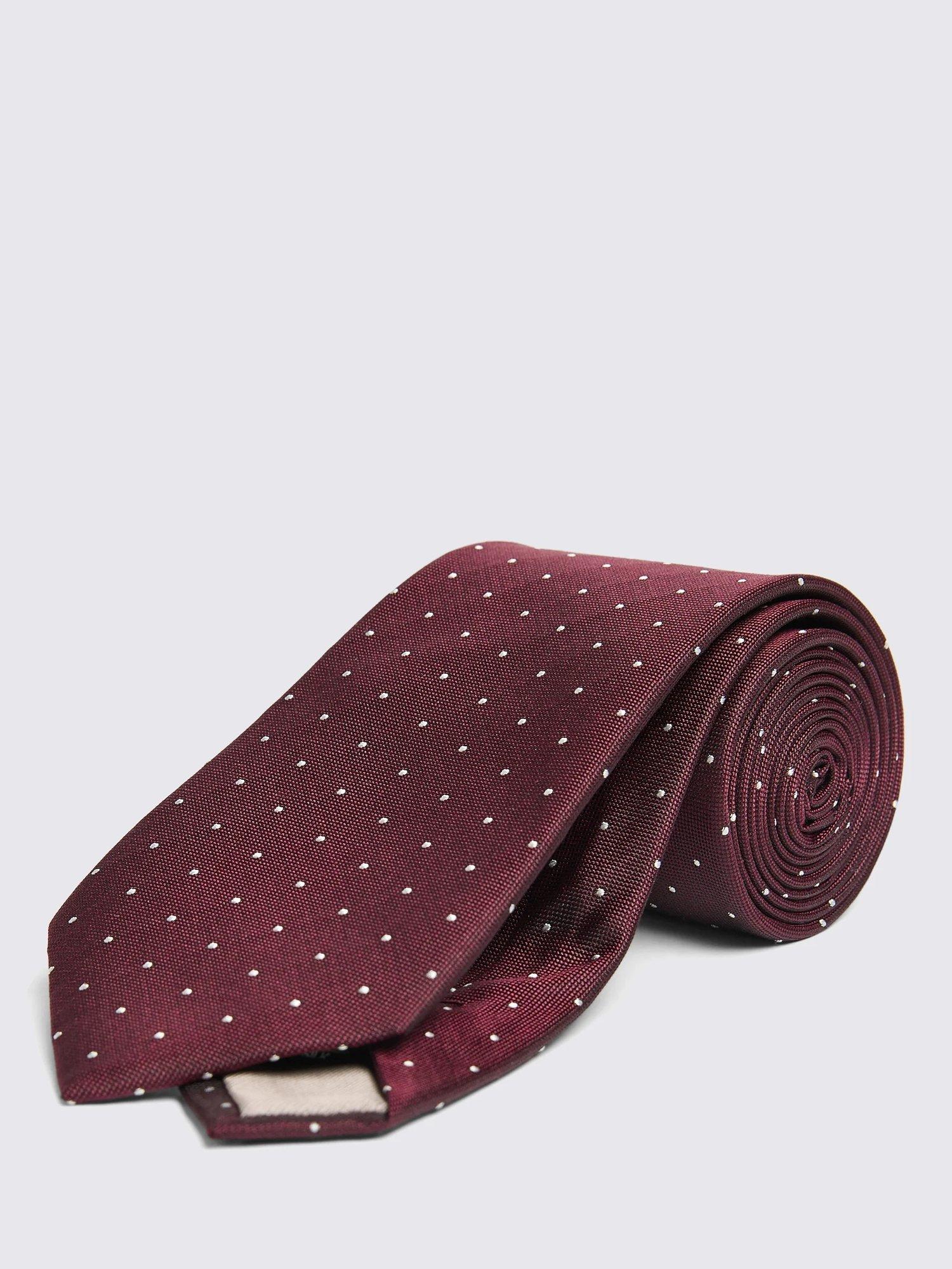 Product image 1 of 2, which shows Moss Pin Dot Silk Tie, Red, One Size