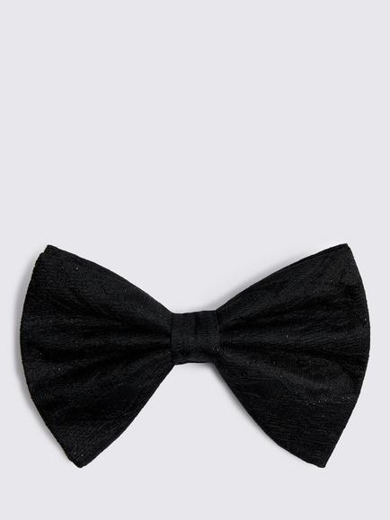 Moss Floral Lurex Bow Tie, Black, Black