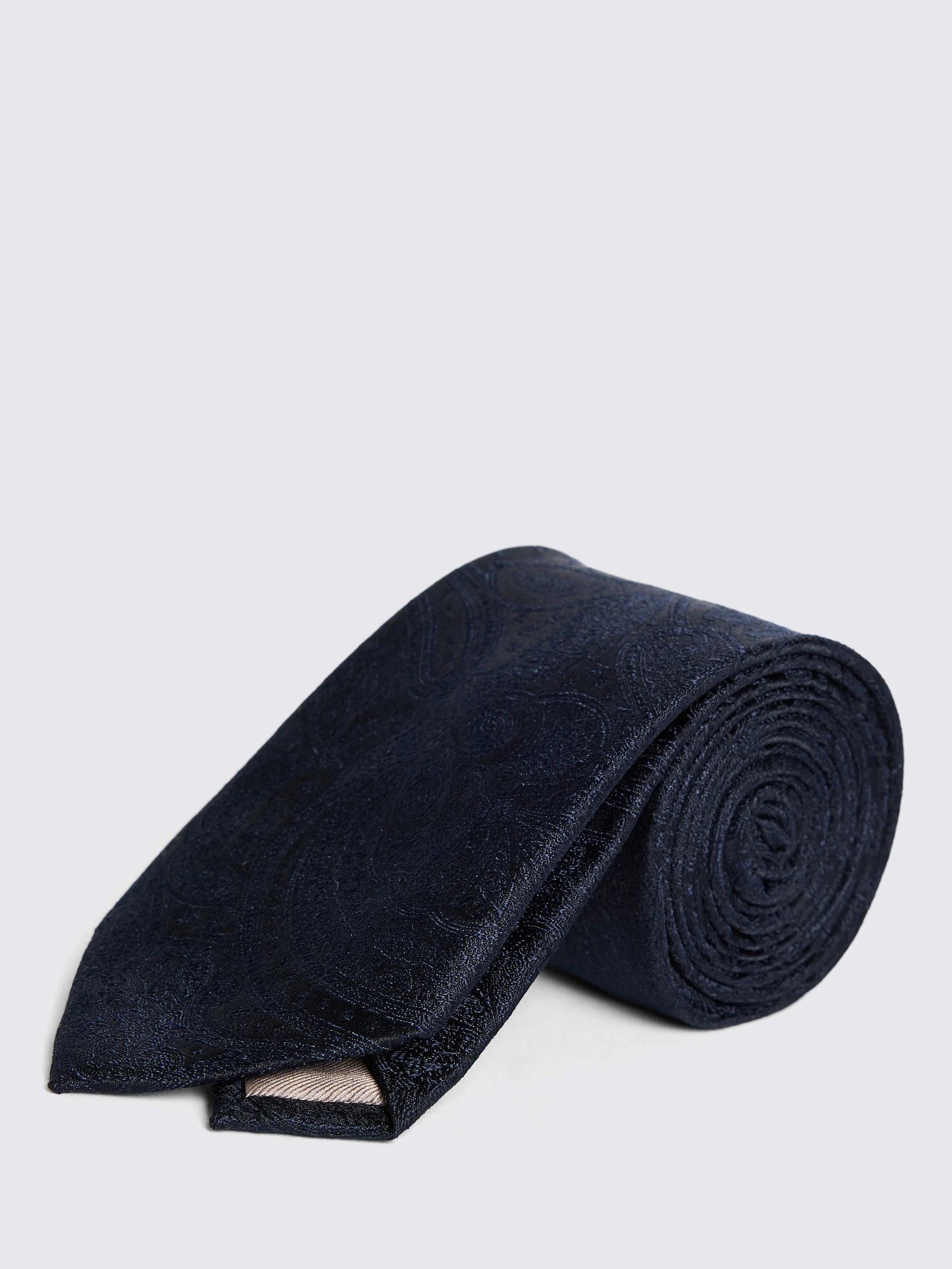 Product image 1 of 3, which shows Moss Paisley Silk Tie, Navy, One Size