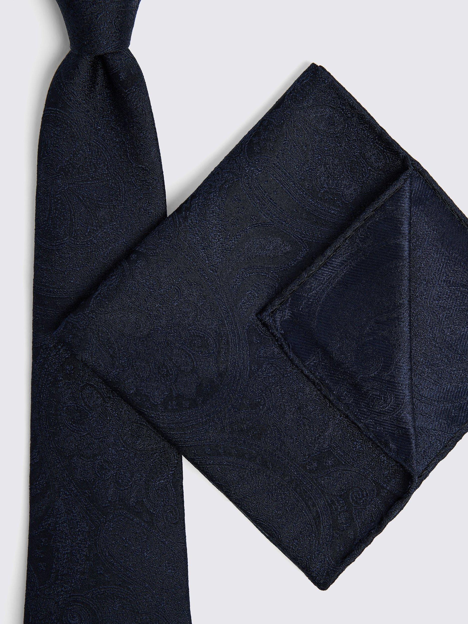 Product image 3 of 3, which shows Moss Paisley Silk Tie, Navy, One Size
