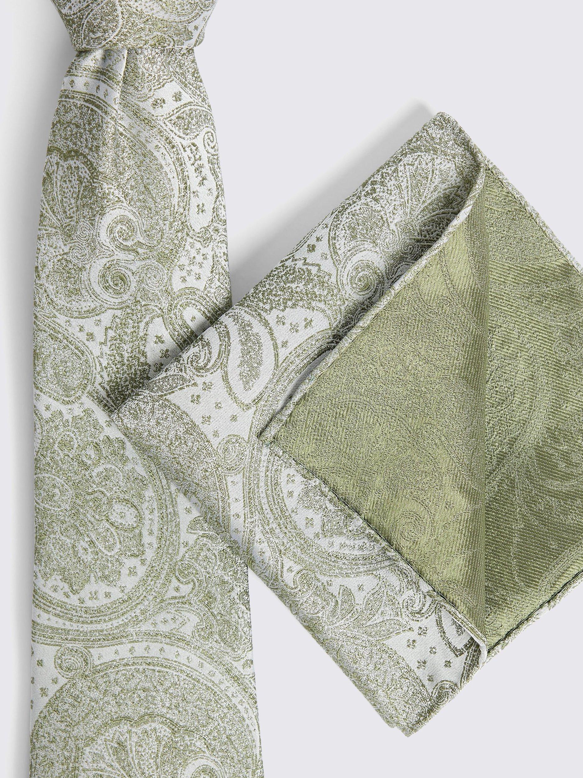 Product image 3 of 3, which shows Moss Paisley Silk Tie, Sage, One Size