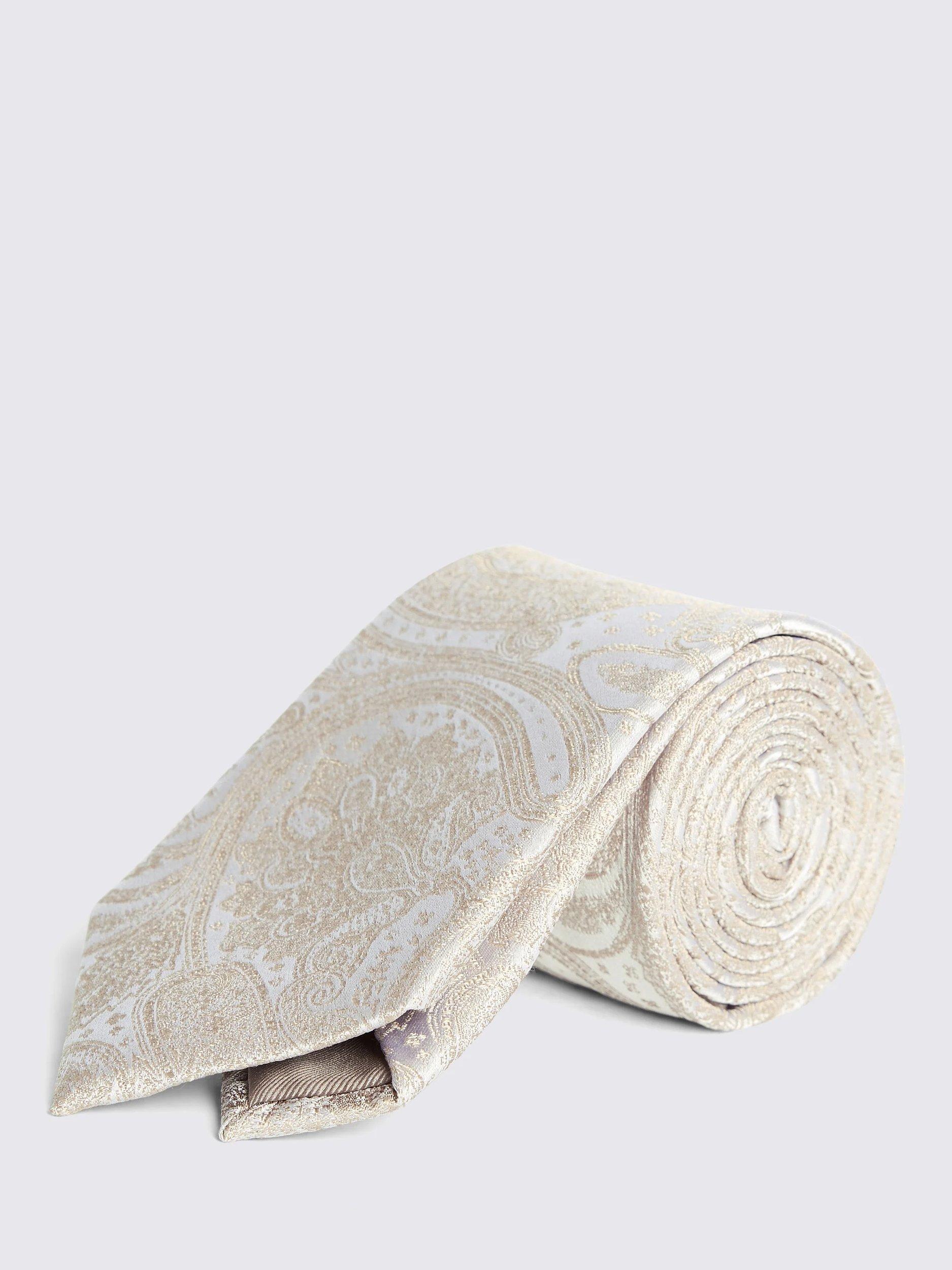 Product image 1 of 3, which shows Moss Paisley Silk Tie, Champagne, One Size