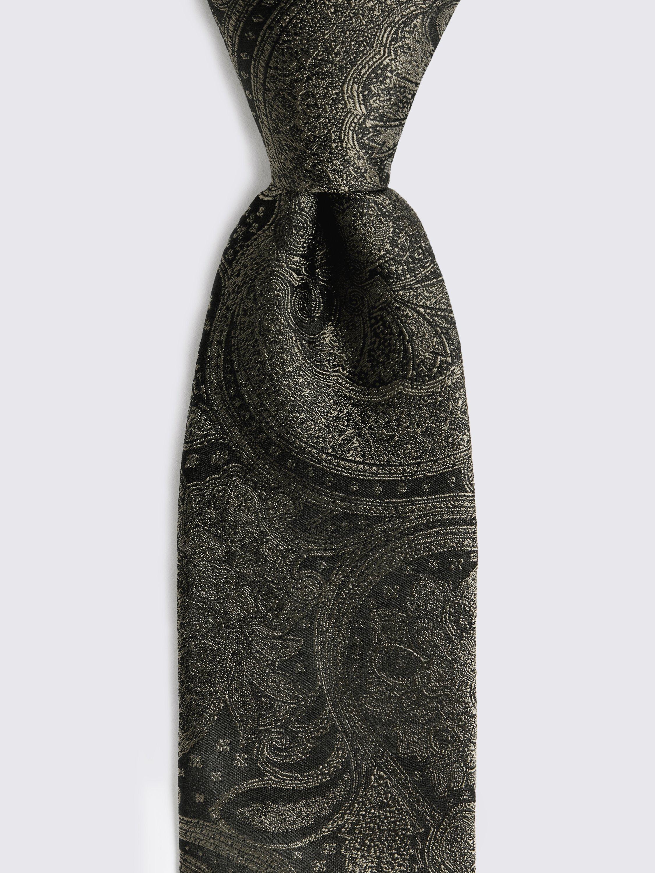 Product image 2 of 2, which shows Moss Paisley Silk Tie, Olive, One Size