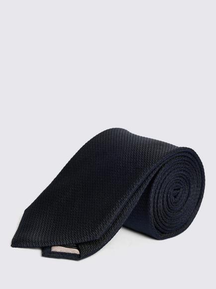 Moss Silk Semi Plain Tie, Navy