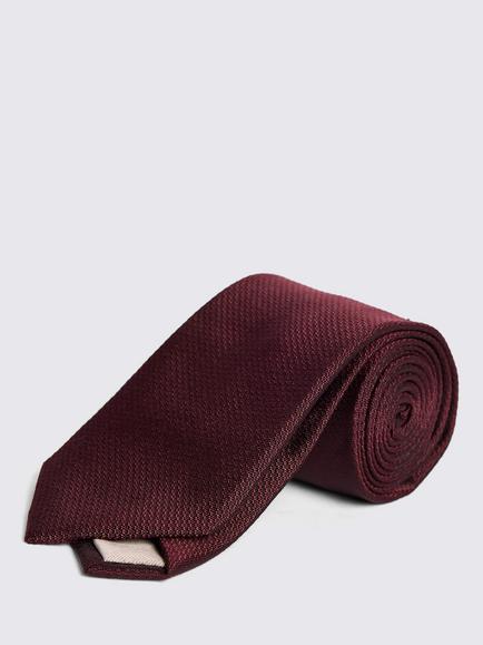 Moss Silk Semi Plain Tie, Burgundy