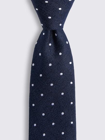 Moss Silk Blend Polka Dot Tie - view 2, Navy