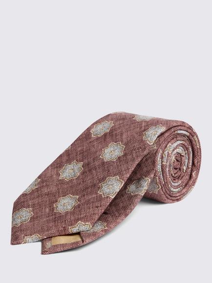 Moss Italian Silk Geometric Tie, Pink, Pink