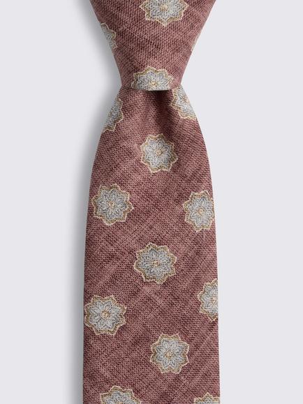 Moss Italian Silk Geometric Tie, Pink - view 2, Pink