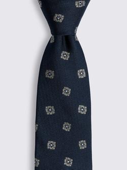 Moss Medallion Silk Tie, Blue - view 2, Blue