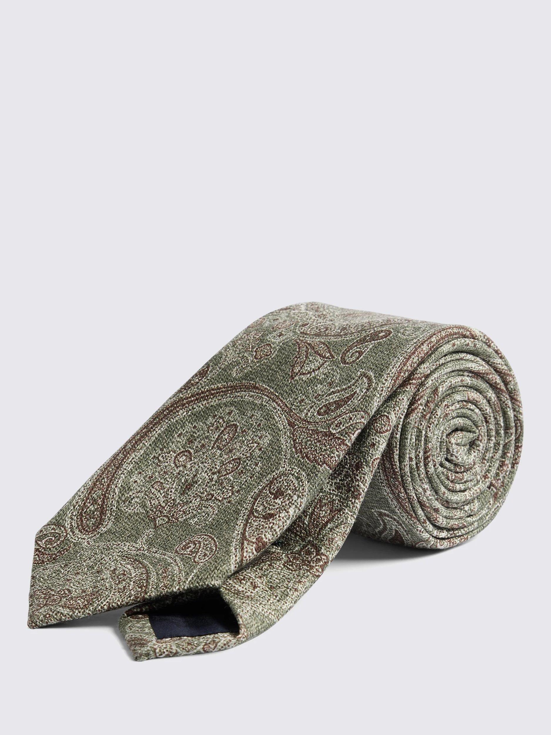Product image 1 of 2, which shows Moss Fuji Silk Paisley Tie, Green, One Size