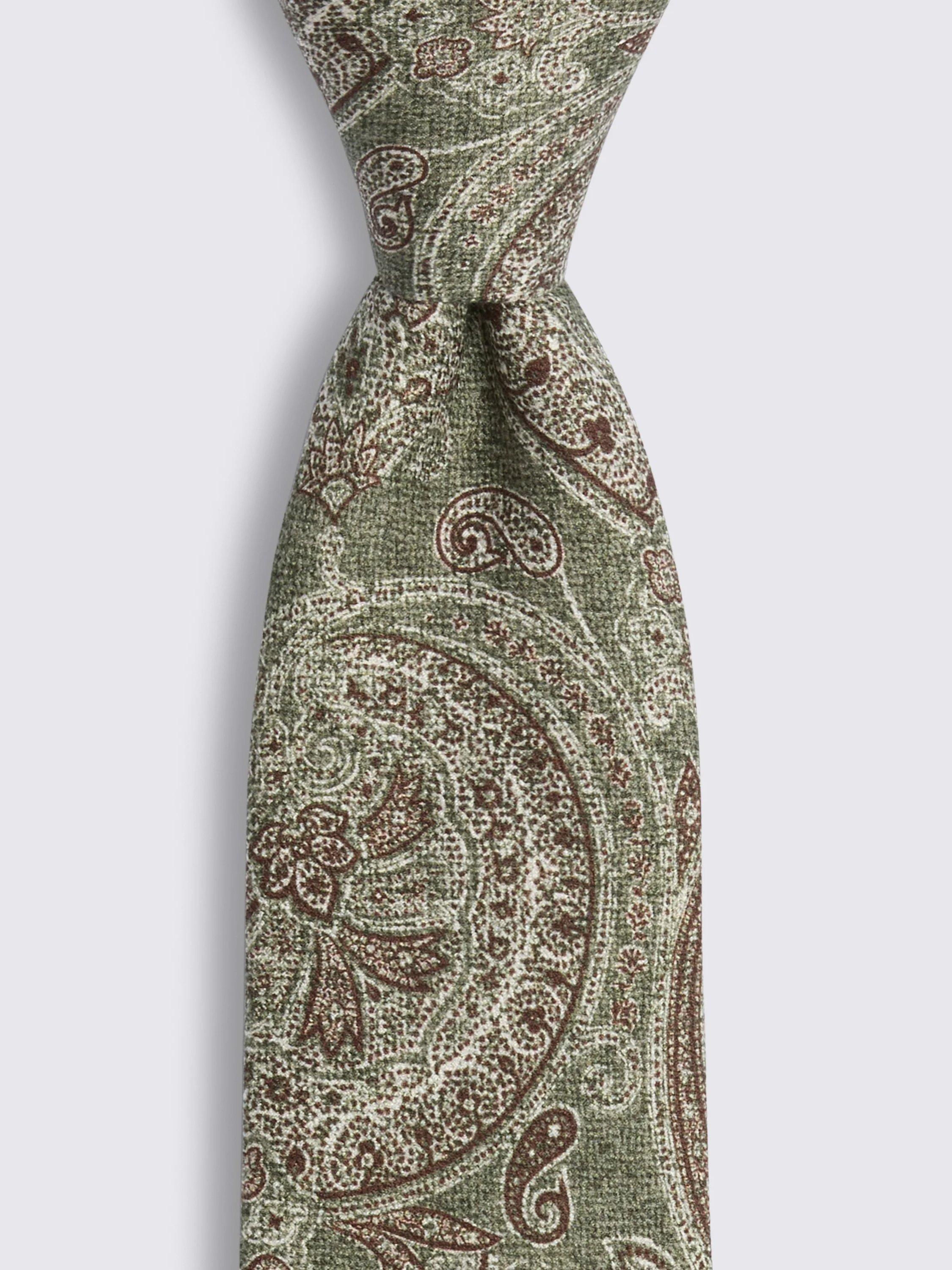 Product image 2 of 2, which shows Moss Fuji Silk Paisley Tie, Green, One Size