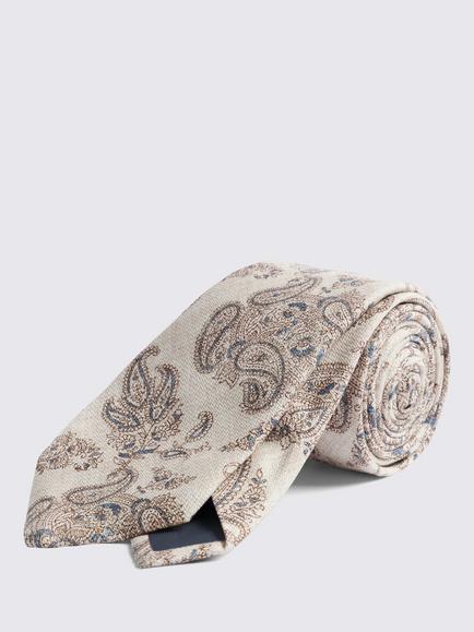 Moss Italian Silk Paisley Tie, White/Blue