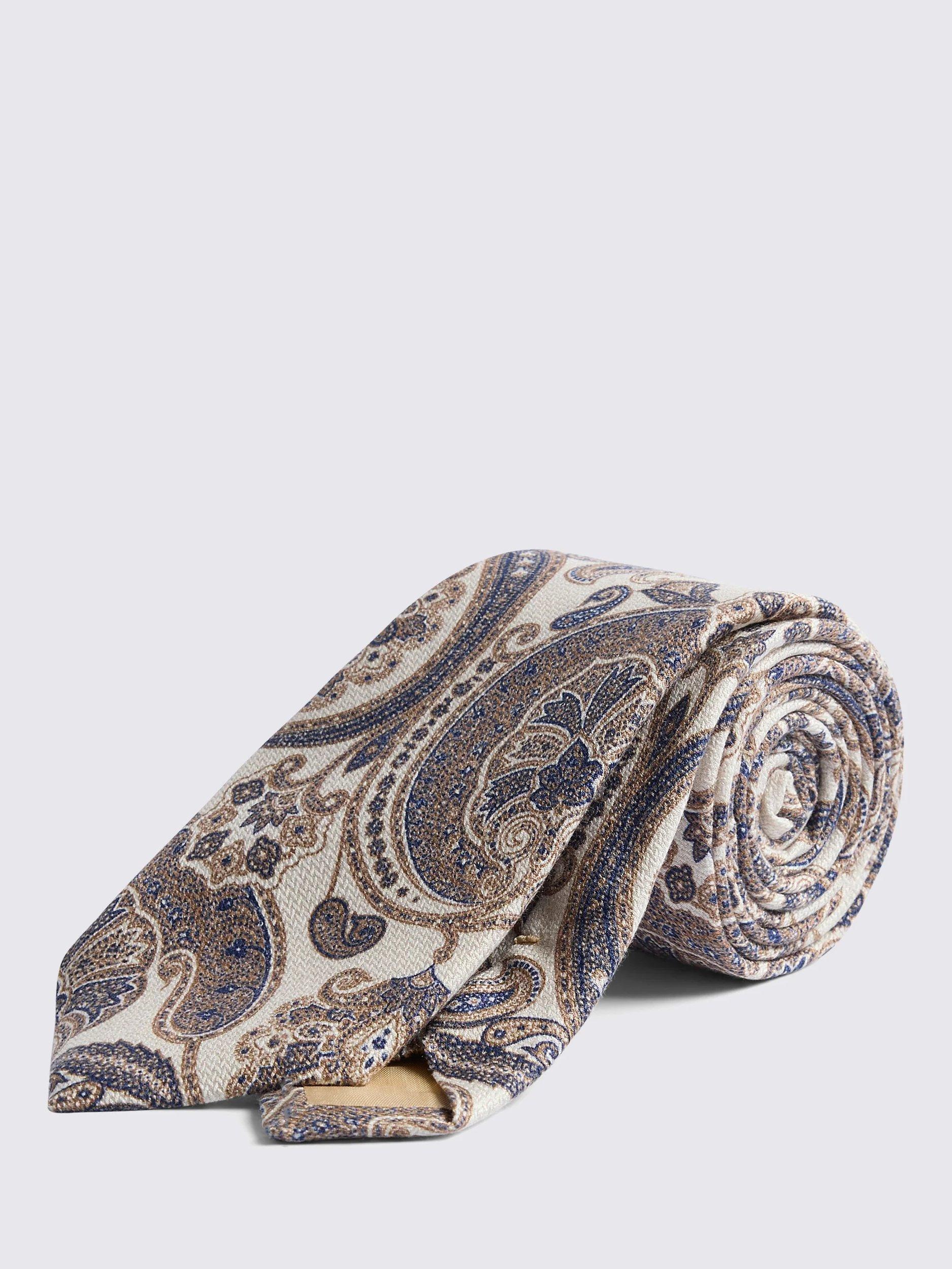 Product image 1 of 2, which shows Moss Fuji Silk Paisley Tie, Beige, One Size