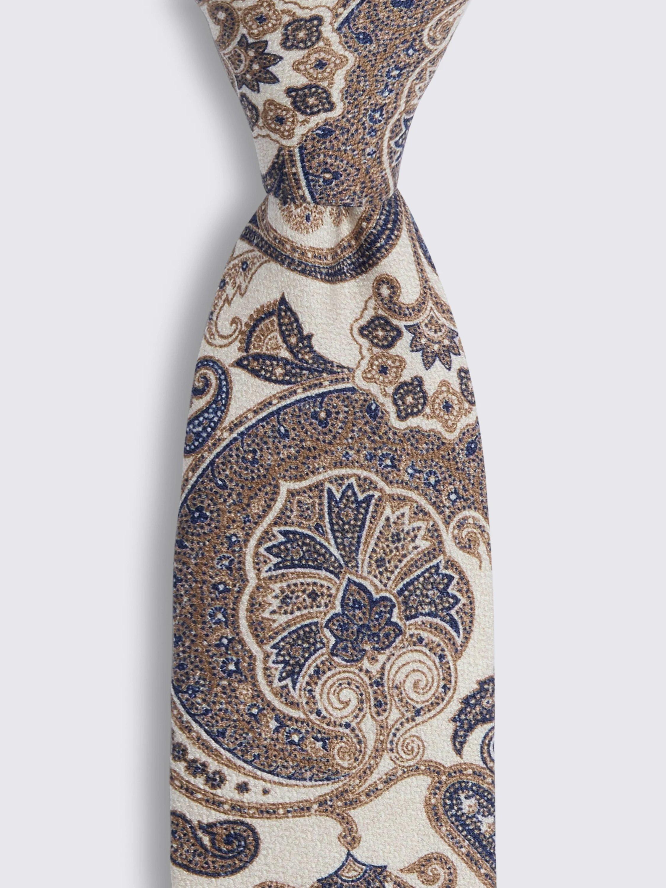 Product image 2 of 2, which shows Moss Fuji Silk Paisley Tie, Beige, One Size