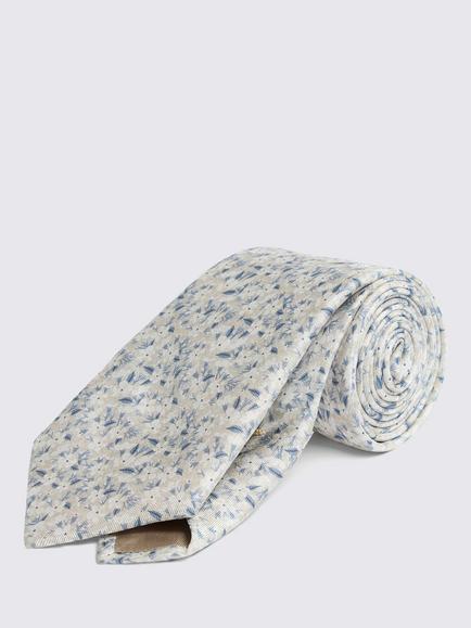 Moss Italian Silk Ditsy Floral Tie, Off White