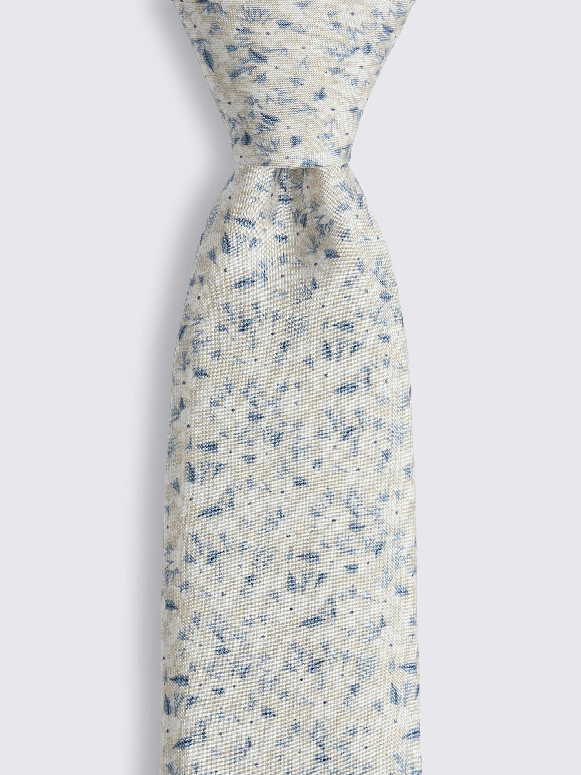 Product image 2 of 2, which shows Moss Silk Twill Ditsy Floral Tie, Off White, One Size