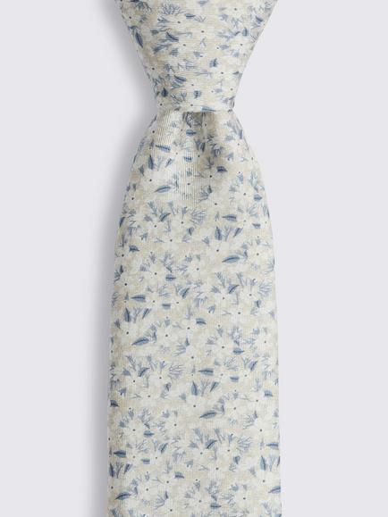 Moss Italian Silk Ditsy Floral Tie - view 2, Off White