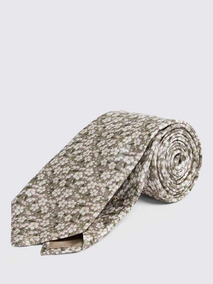 Moss Italian Silk Ditsy Floral Tie, Dusty Pink