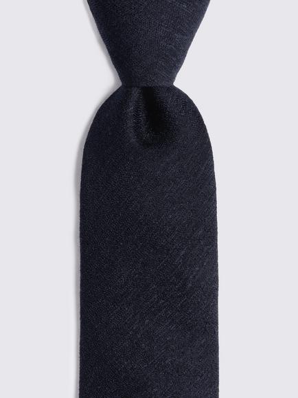 Moss Wool & Silk Textured Tie, Blue - view 2, Blue
