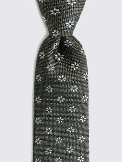 Moss Silk & Wool Daisy Tie, Green - view 2, Green