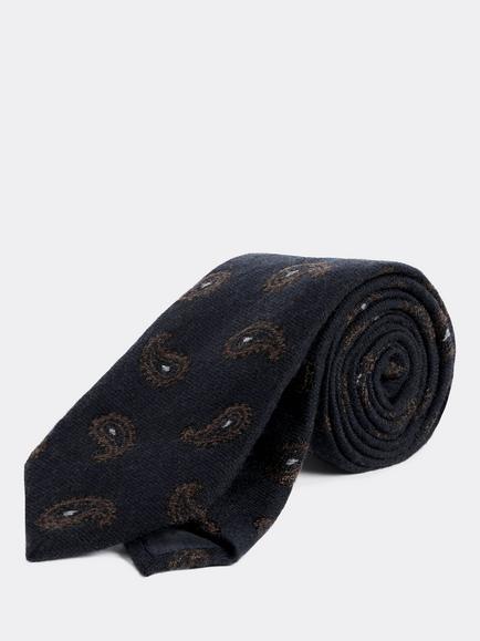 Moss Wool & Silk Paisley Tie, Blue, Blue